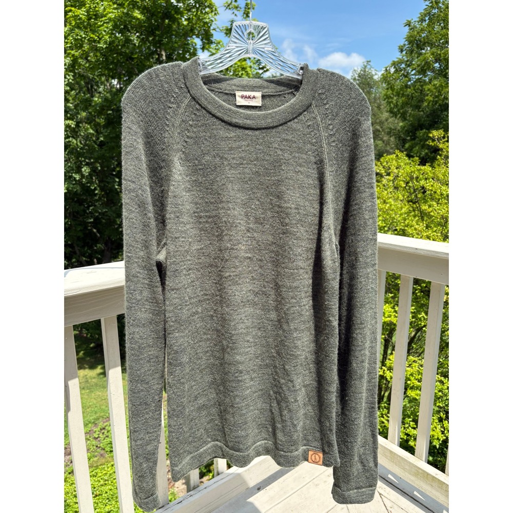 Paka Mens Crewneck Sweater Medium Green Royal Alpaca Knit Sustainable Peru